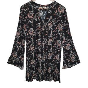 Floral Swing Shift Dress Womens Size L Black Whimsigoth Witchy Fairy